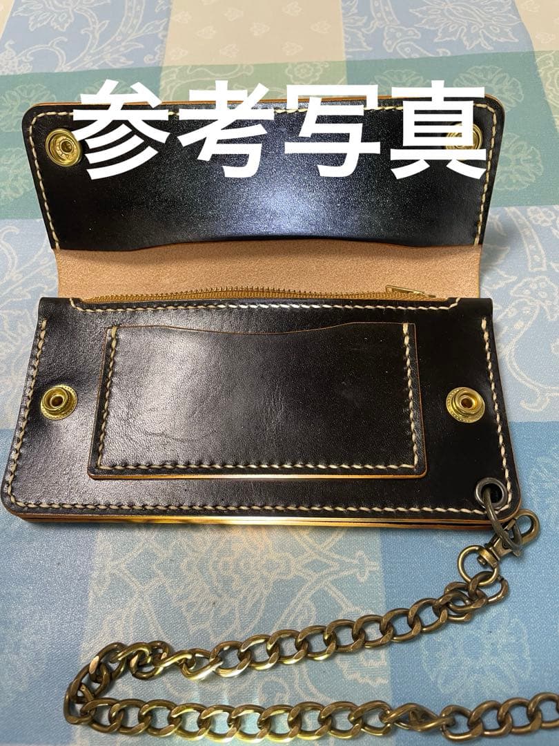 トラッカーウォレット　ロングサイズ　ハンドメイド　黒　ブラック　本革　ヌメ革