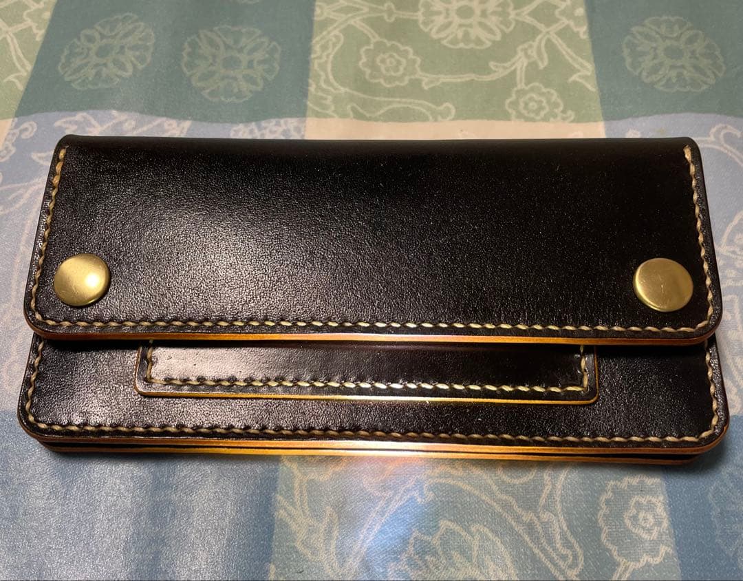 トラッカーウォレット　ロングサイズ　ハンドメイド　黒　ブラック　本革　ヌメ革