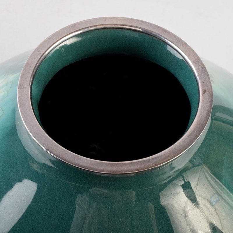 七宝焼　安藤七宝店　純銀刻印　紫陽花文　花瓶　時代箱付　U　R9192B