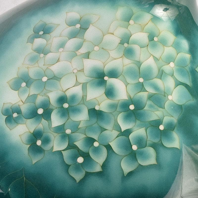 七宝焼　安藤七宝店　純銀刻印　紫陽花文　花瓶　時代箱付　U　R9192B