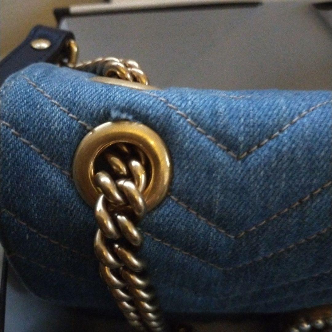 グッチ　GG　マーモント　デニム　チェーンショルダーバッグ