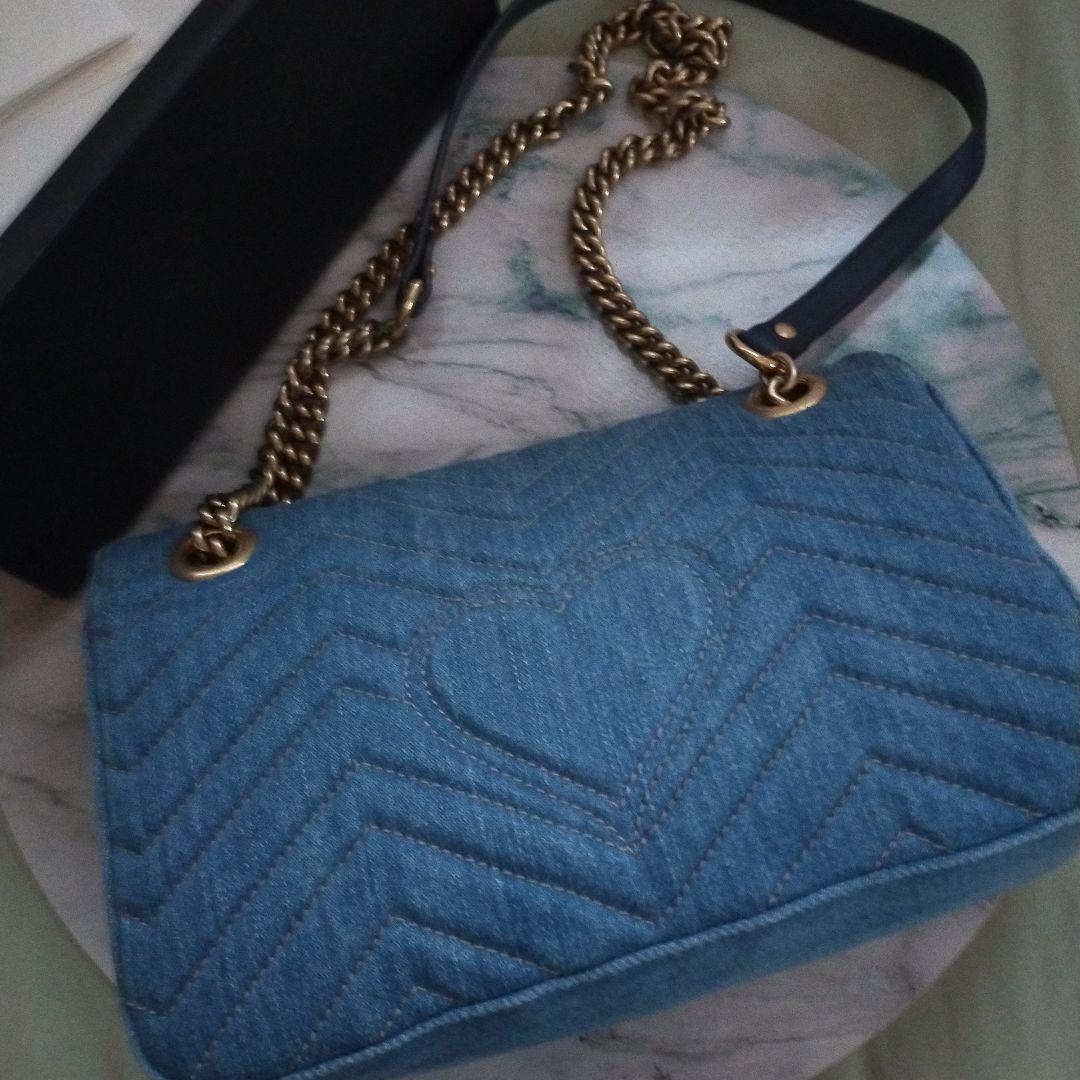 グッチ　GG　マーモント　デニム　チェーンショルダーバッグ