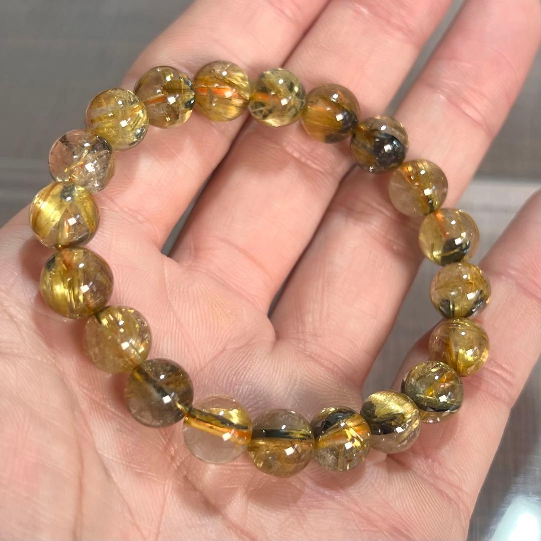 金運強　太陽放射ルチルブレスレット　ヘマタイト　ルチルクォーツ　3-1
