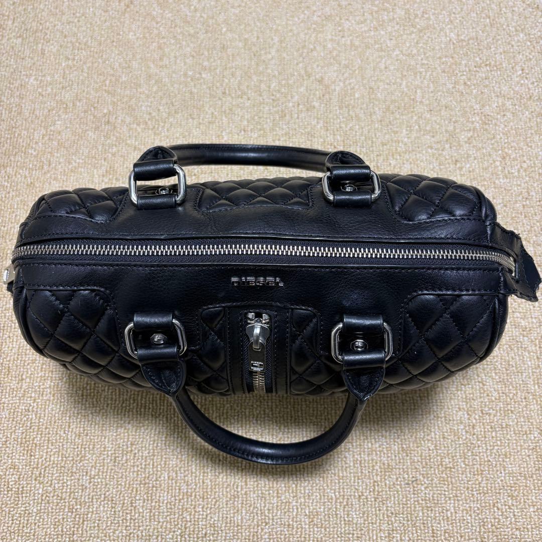 DIESEL ミニボストンバッグ ショルダー 2way キルティング 本革 黒