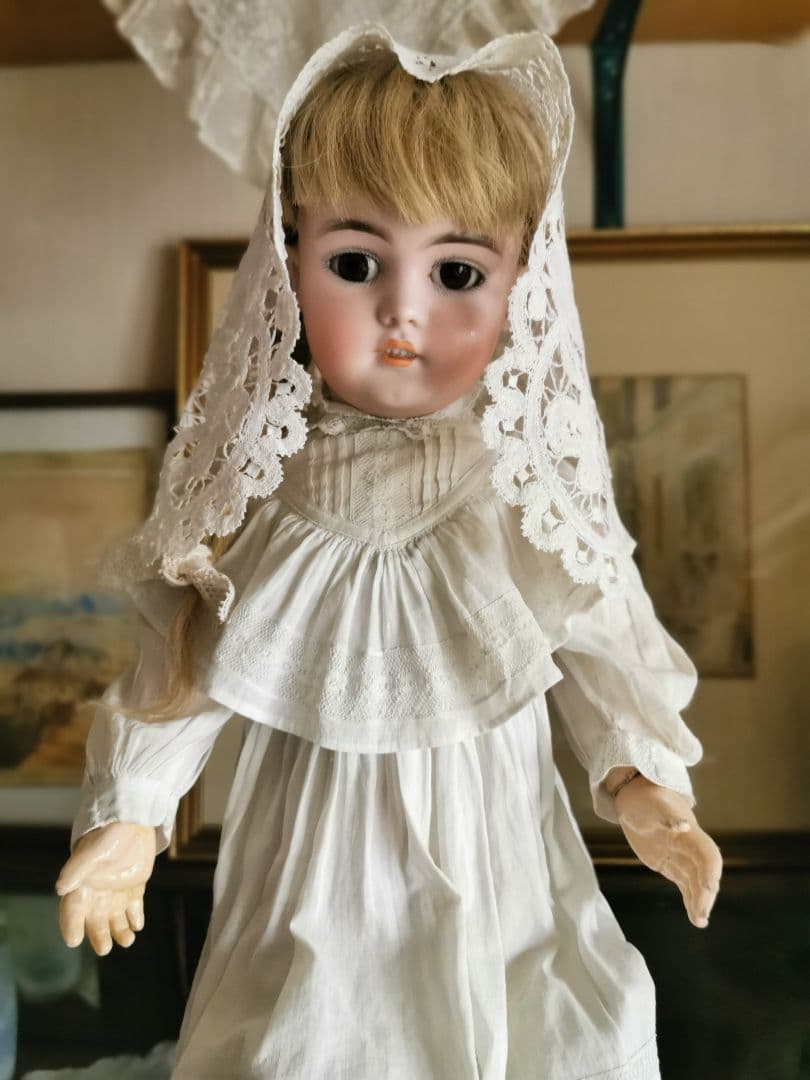 アンティーク ベルギーブルージュ ボビンレース ボネ リネンキャップ 三つ葉☘