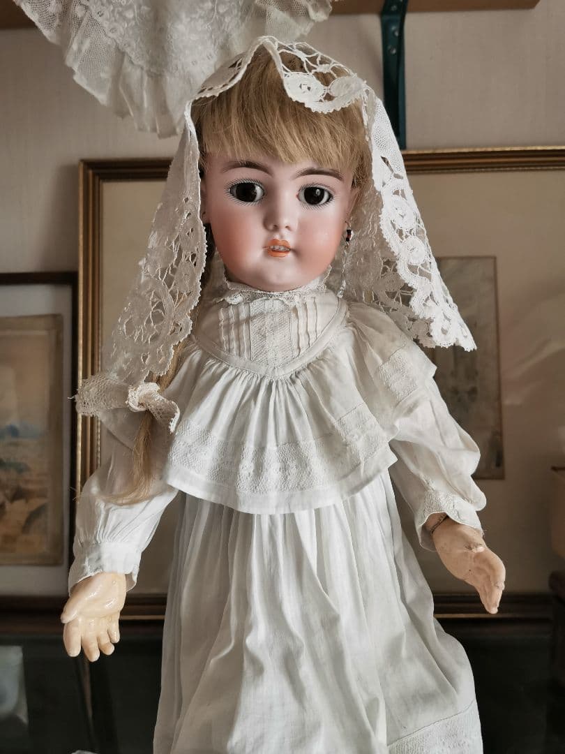 アンティーク ベルギーブルージュ ボビンレース ボネ リネンキャップ 三つ葉☘