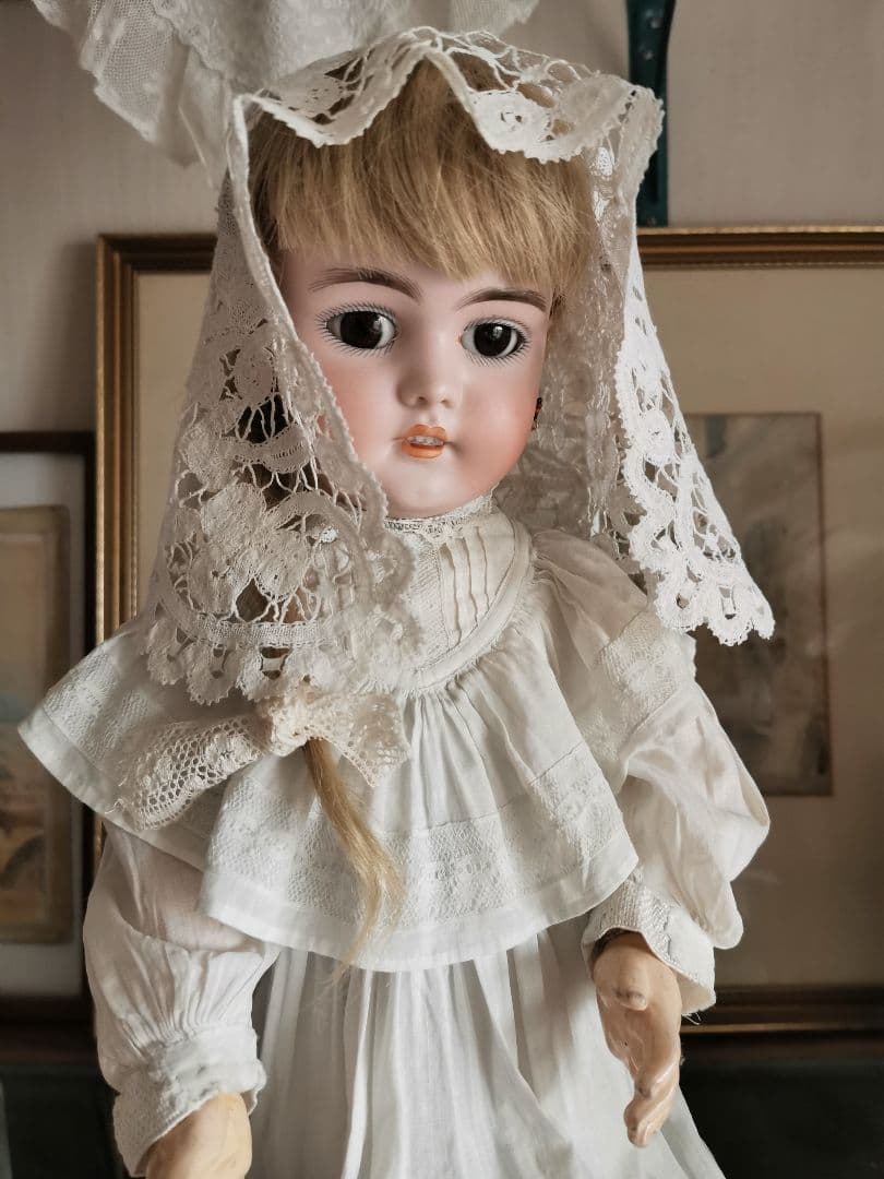 アンティーク ベルギーブルージュ ボビンレース ボネ リネンキャップ 三つ葉☘