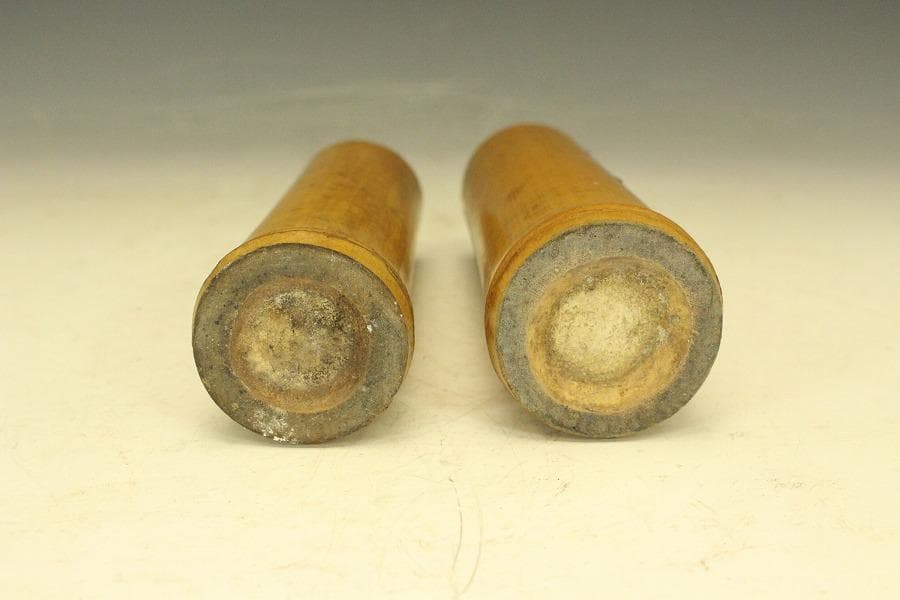 茶道具 六角 青磁 火入 煙草盆 一対 江戸末期-明治(A258)