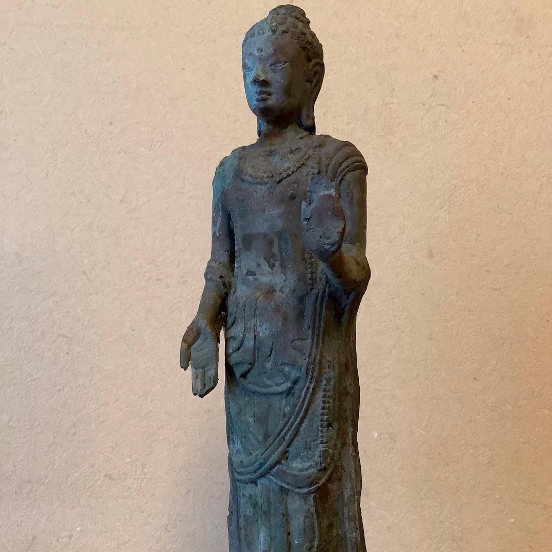 12〜13世紀インド「仏釈迦牟尼仏像」仏陀・クシャーン朝・マトゥラー発掘青銅仏