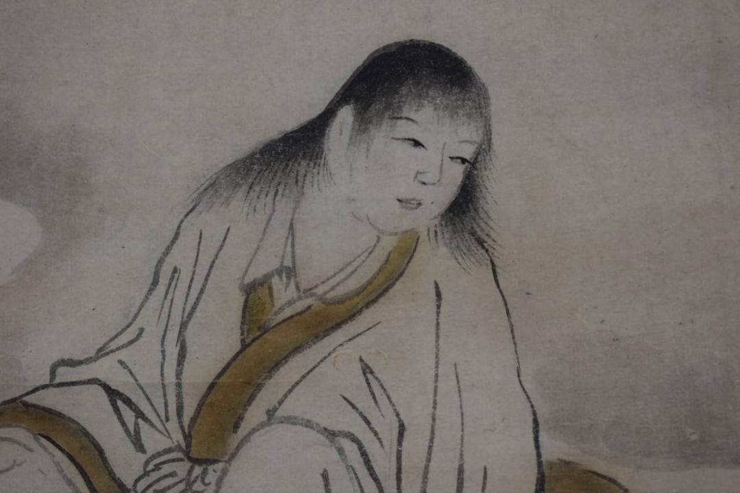 【真作】狩野常信/菊慈童図/横物/掛軸☆宝船☆Z-545