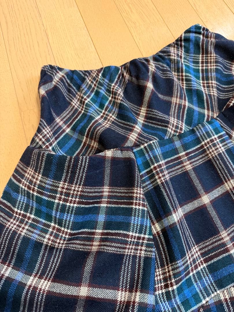 美品クレッシェントデュオ　ネイビー チェック柄 ガウチョパンツ