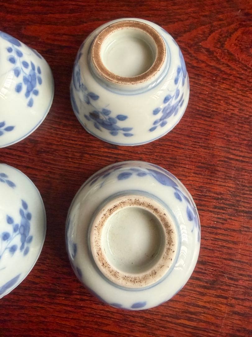 古染付 煎茶器 蝶 花 虫喰い 4客