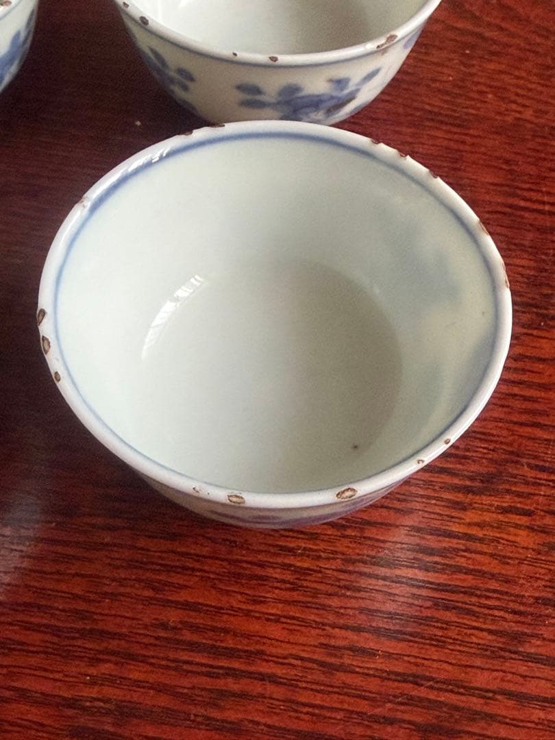 古染付 煎茶器 蝶 花 虫喰い 4客