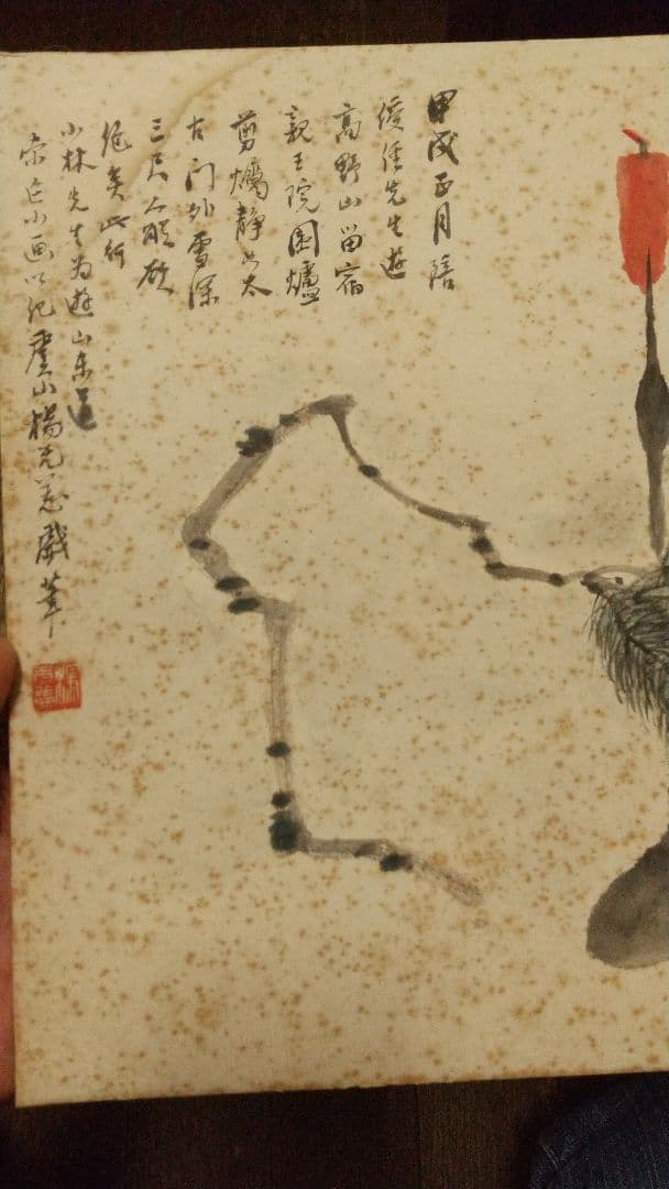 清国 中国 画家 楊无恙 肉筆画讃色紙 しみ目立つ