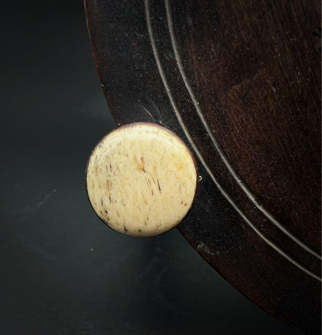 唐木 竹製 骨嵌 三足丸花台 古道具