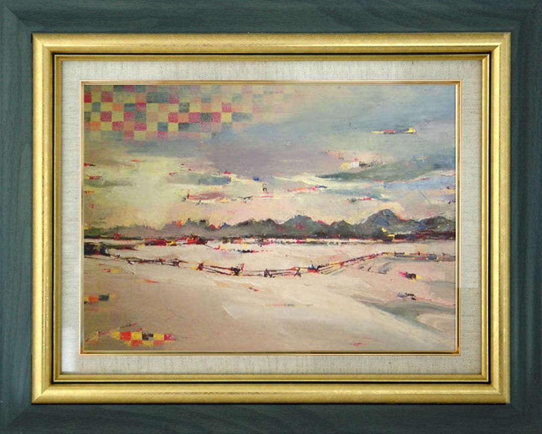 油絵 菅家令子 絵 絵画インテリア 額付(黒) uF6-060204 風景雪景色