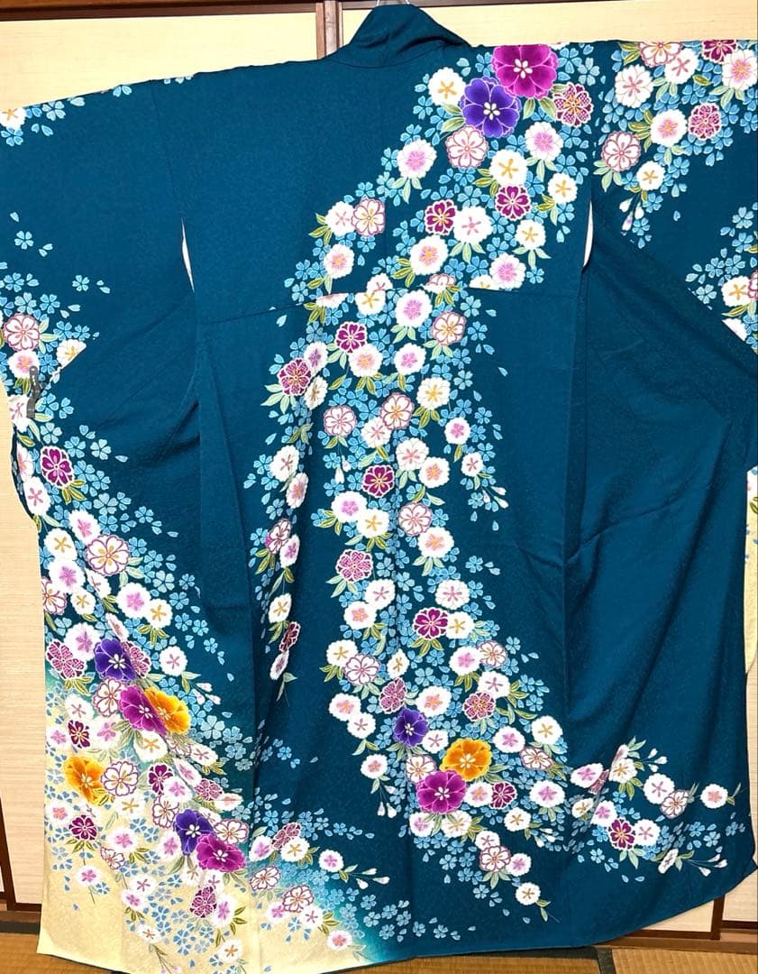 鉄色 八重桜 振袖 身丈158