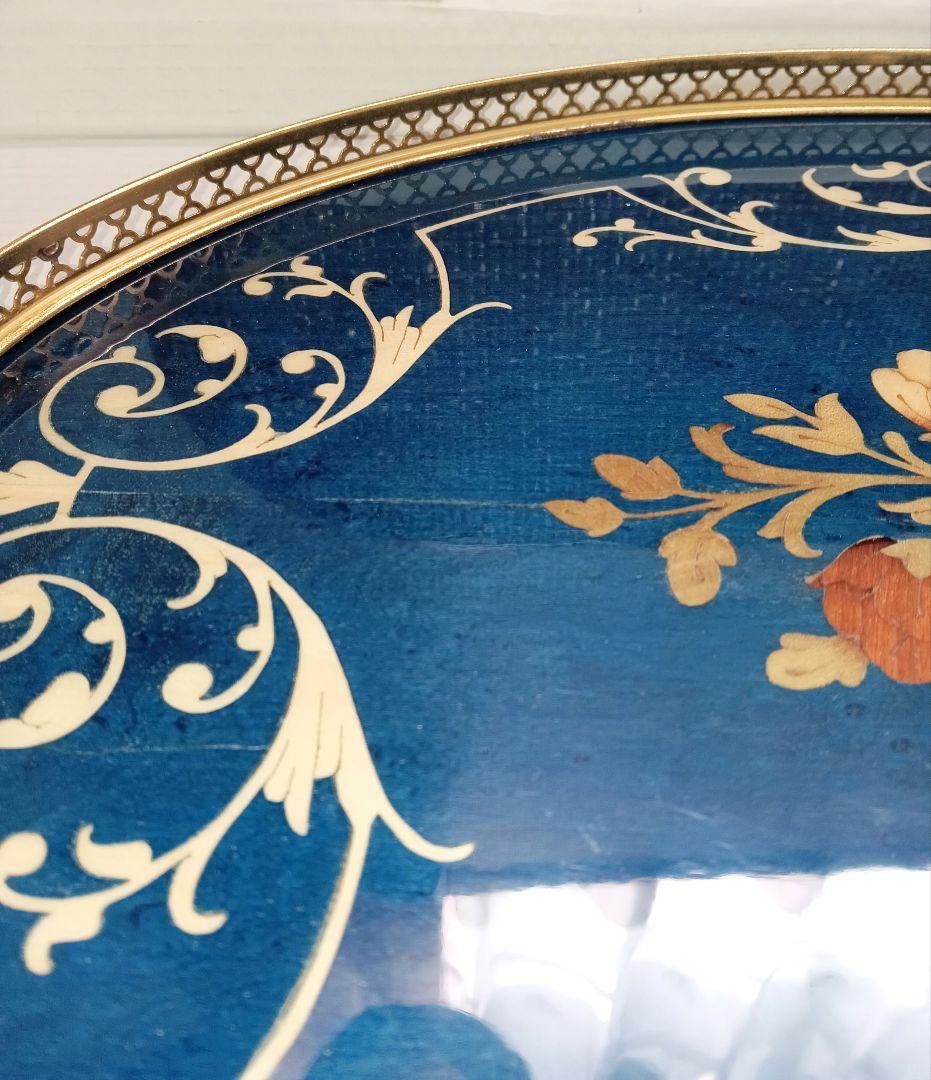 青い花柄の楕円形トレイ おぼん