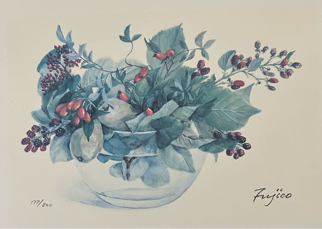 橋本 不二子 限定版画 エディション有り　額縁　ボタニカル　ナチュラル