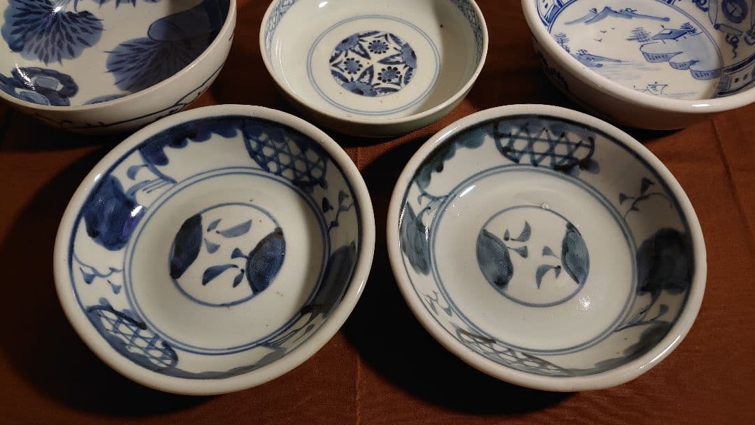 古伊万里　伊万里　青磁　染付　なます皿　江戸期　李朝　蔵出し　５客