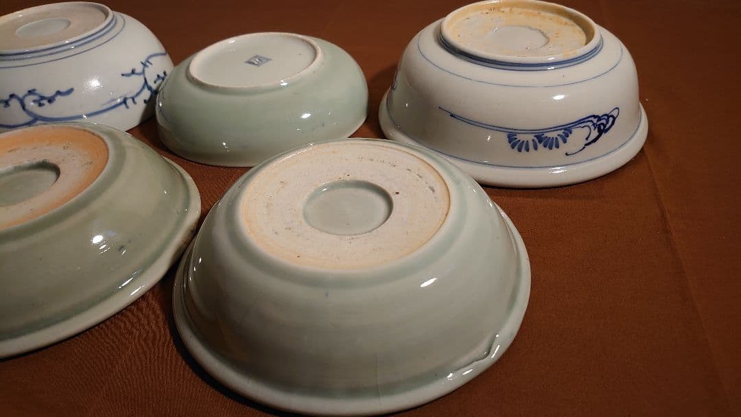 古伊万里　伊万里　青磁　染付　なます皿　江戸期　李朝　蔵出し　５客