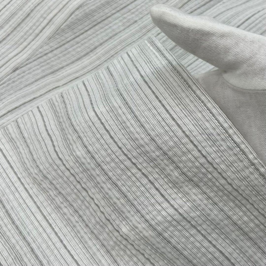 古典しじら織　浴衣　綿　粋な夏着物　縞柄　献上帯 半幅帯白　2点　0808①