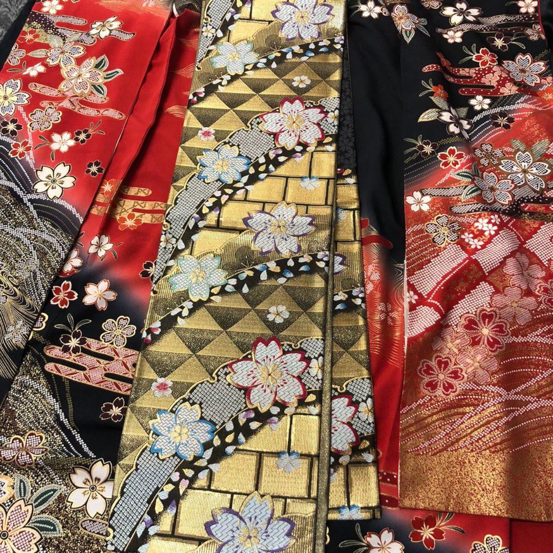 振袖フルセット(7点)・作家物・落款入り・桜尽くし・金彩加工・鹿の子柄