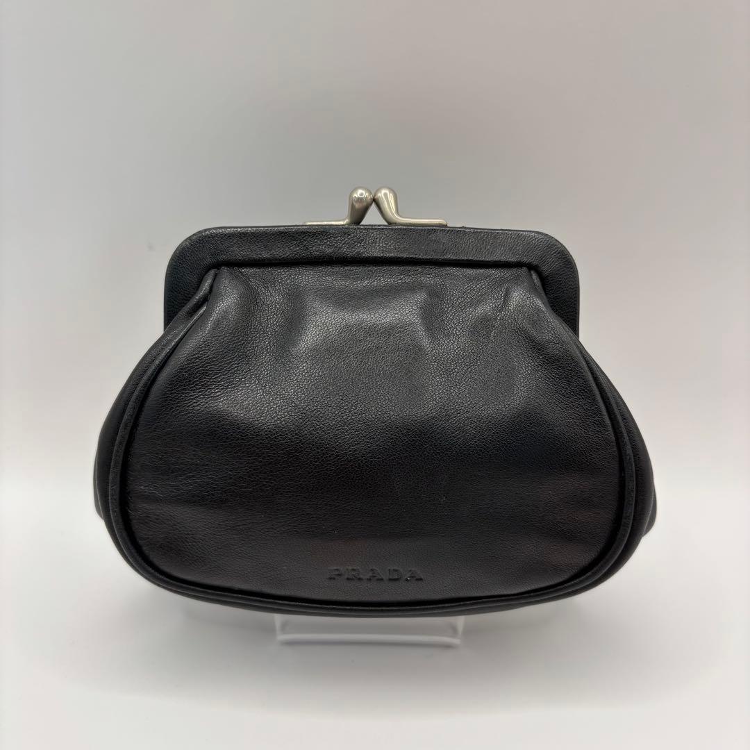 希少品　PRADA ケース　小銭入れ　ポーチ　ブラック　レザー　型押し