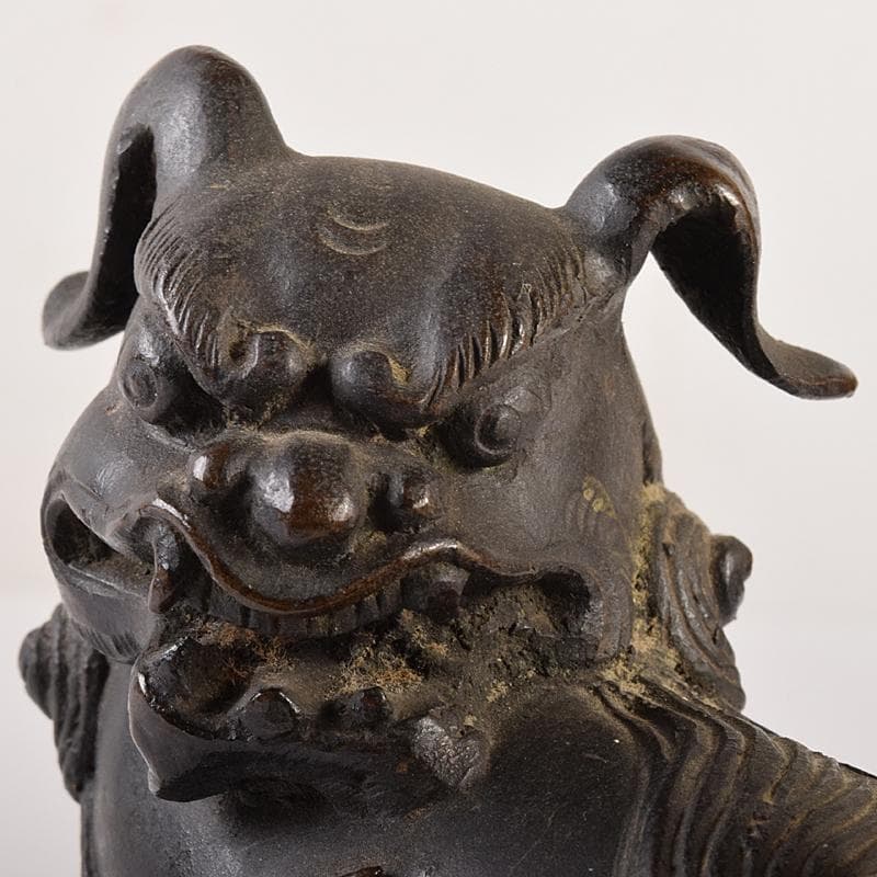 中国　古銅宣徳銅　玉乗り獅子　置物　D　R7798