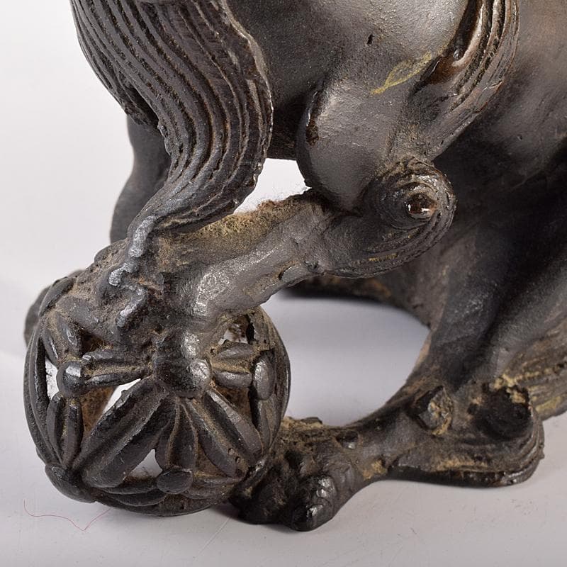 中国　古銅宣徳銅　玉乗り獅子　置物　D　R7798