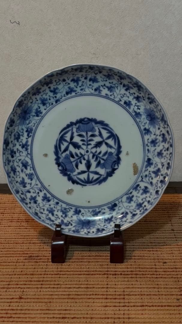 古伊万里　染付花唐草文　柿右衛門手　 輪花皿　古美術　骨董