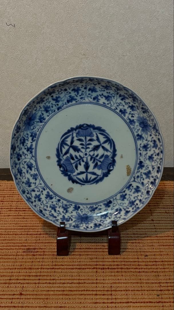 古伊万里　染付花唐草文　柿右衛門手　 輪花皿　古美術　骨董