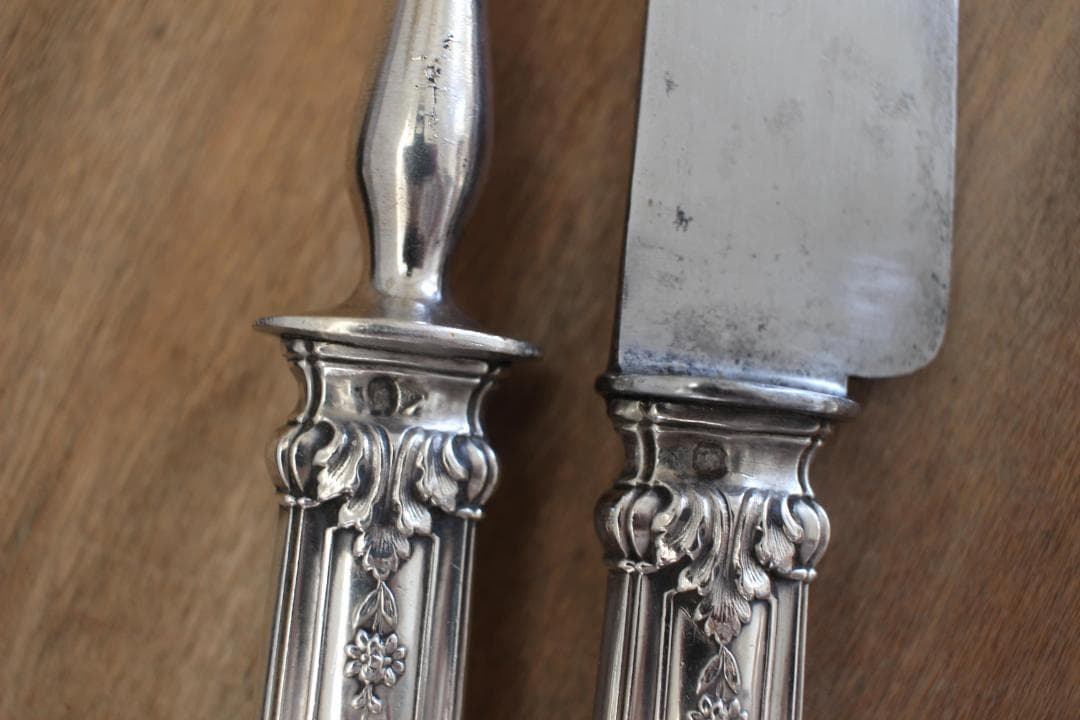 フレンチアンティーク・シルバー大型ナイフ&フォーク2本セット