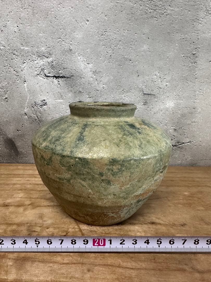 漢時代　緑釉　壺　骨董品　中国古美術　銀化