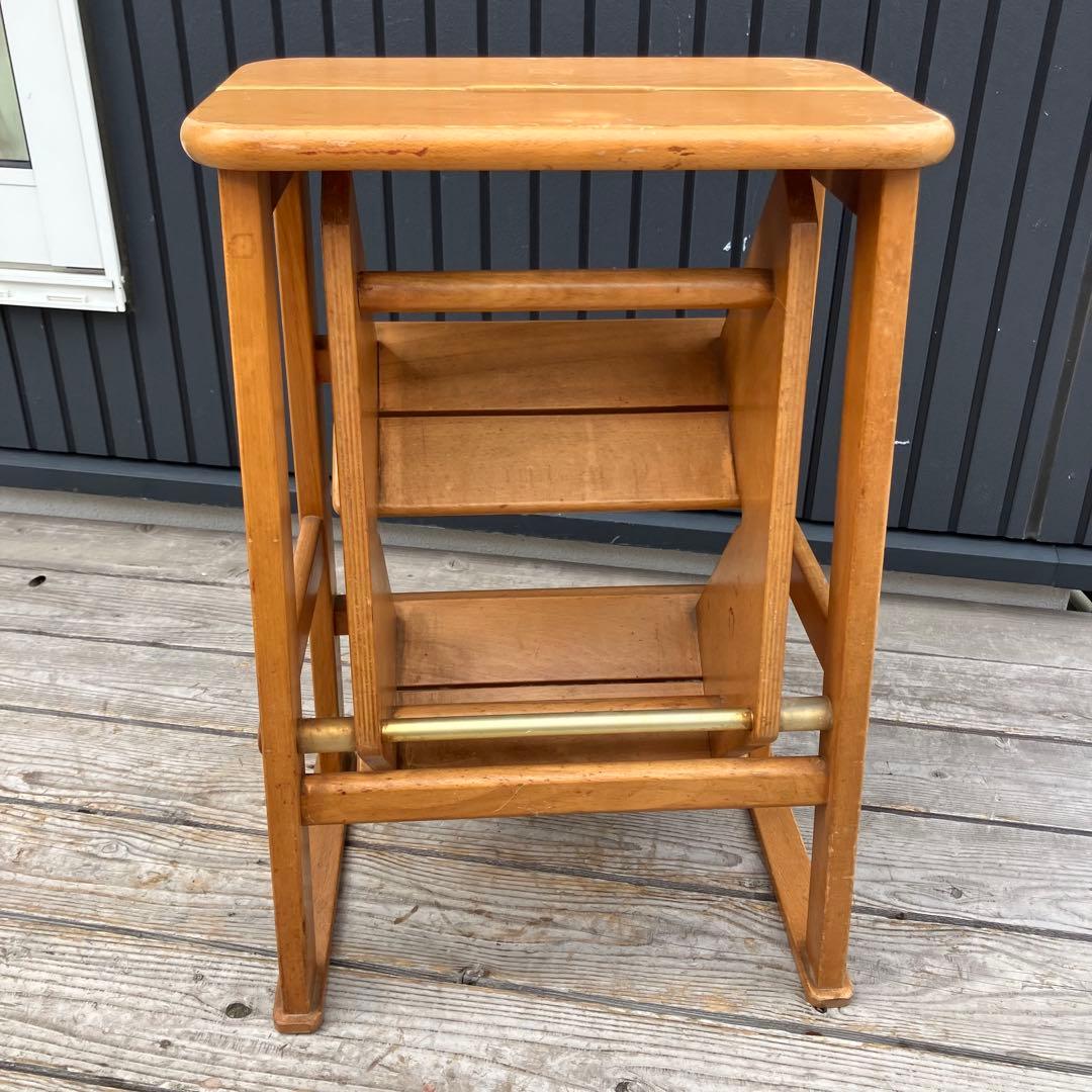 昭和レトロ 格納式 3段 木製階段脚立 踏み台 ステップスツール 飾り棚 花台