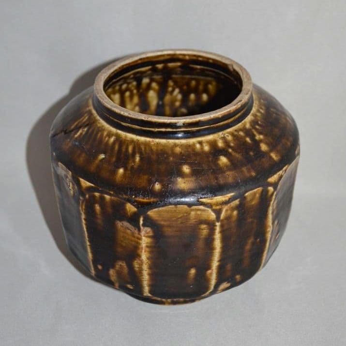 李朝飴釉面取壺　飴釉壷　鉄釉　古陶磁器　李氏朝鮮　民芸　水指　函付き