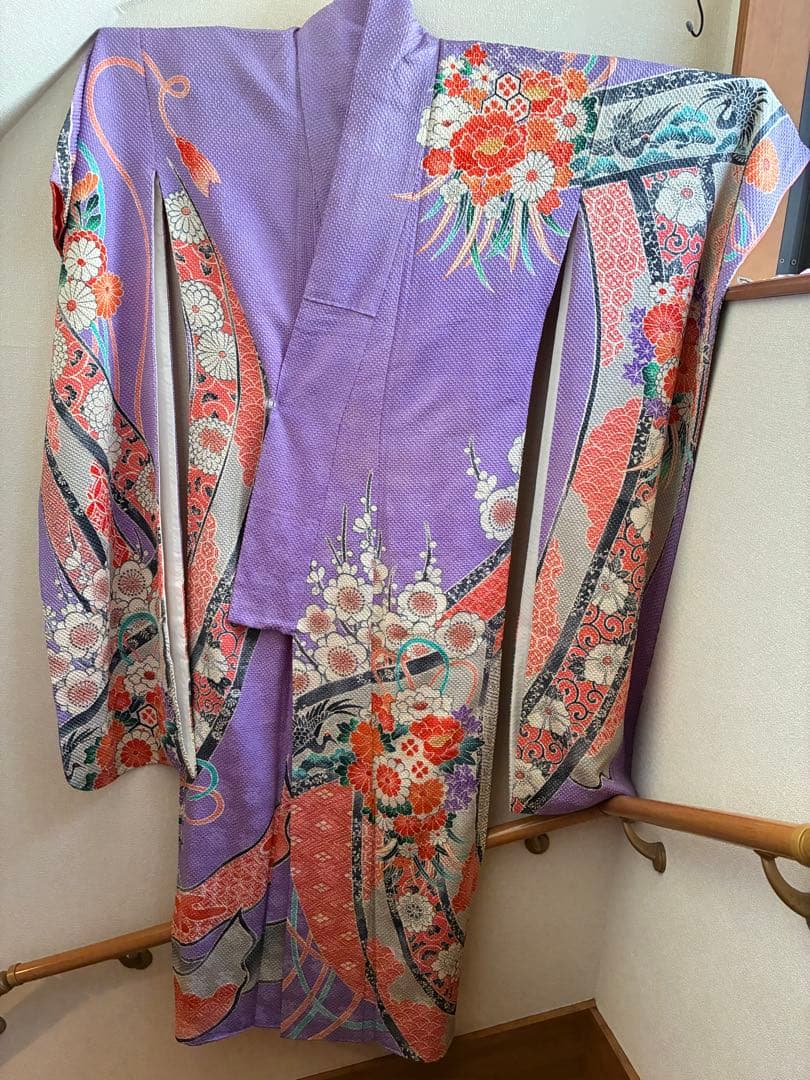 専用【逸品】藤娘きぬたや　総絞り　振袖　藤色　裄68 長襦袢　刺繍半襟付き