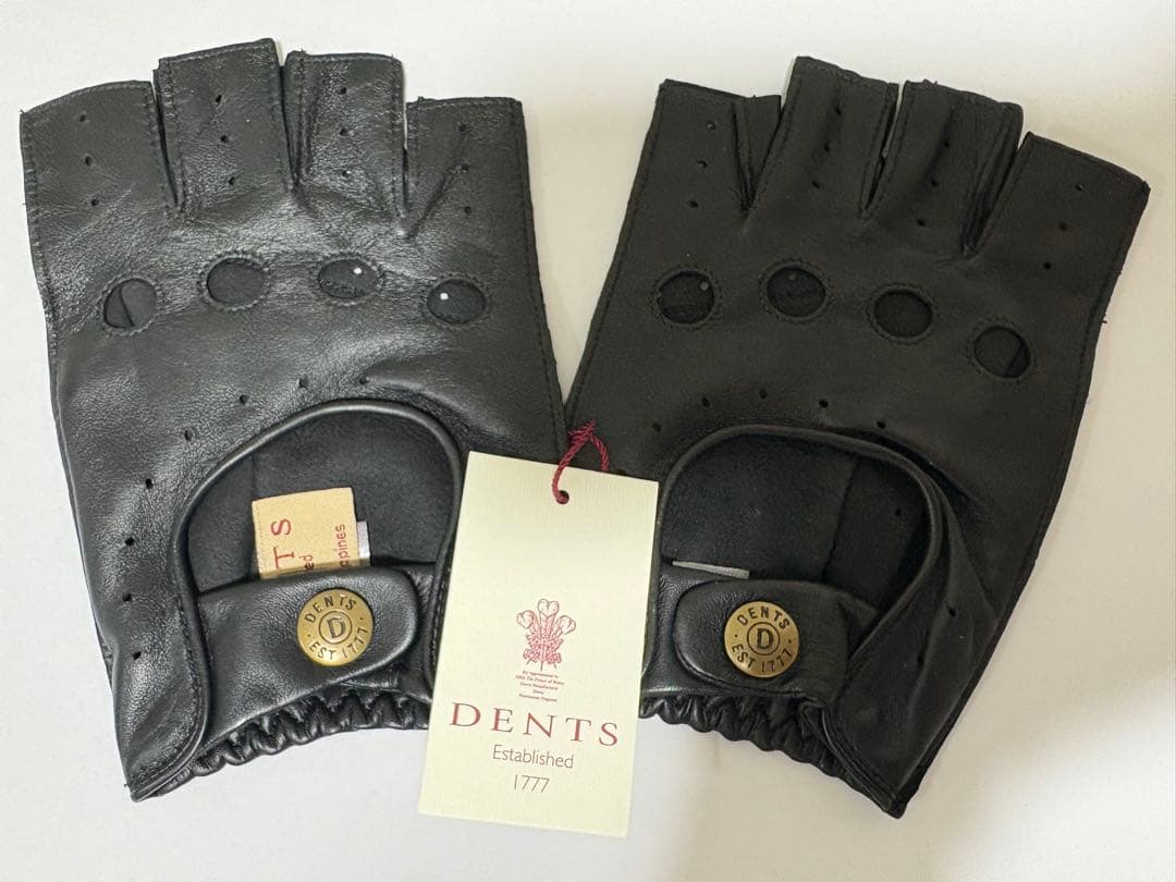 DENTS ブラック レザー フィンガーレス手袋 M