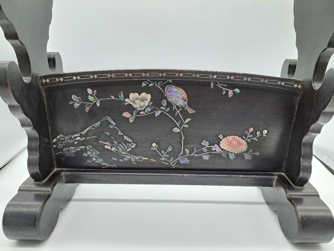 Y*タ様 時代名品 長崎螺鈿細工刀掛 木製漆塗刀掛け台 武具 時代物 極上品 日