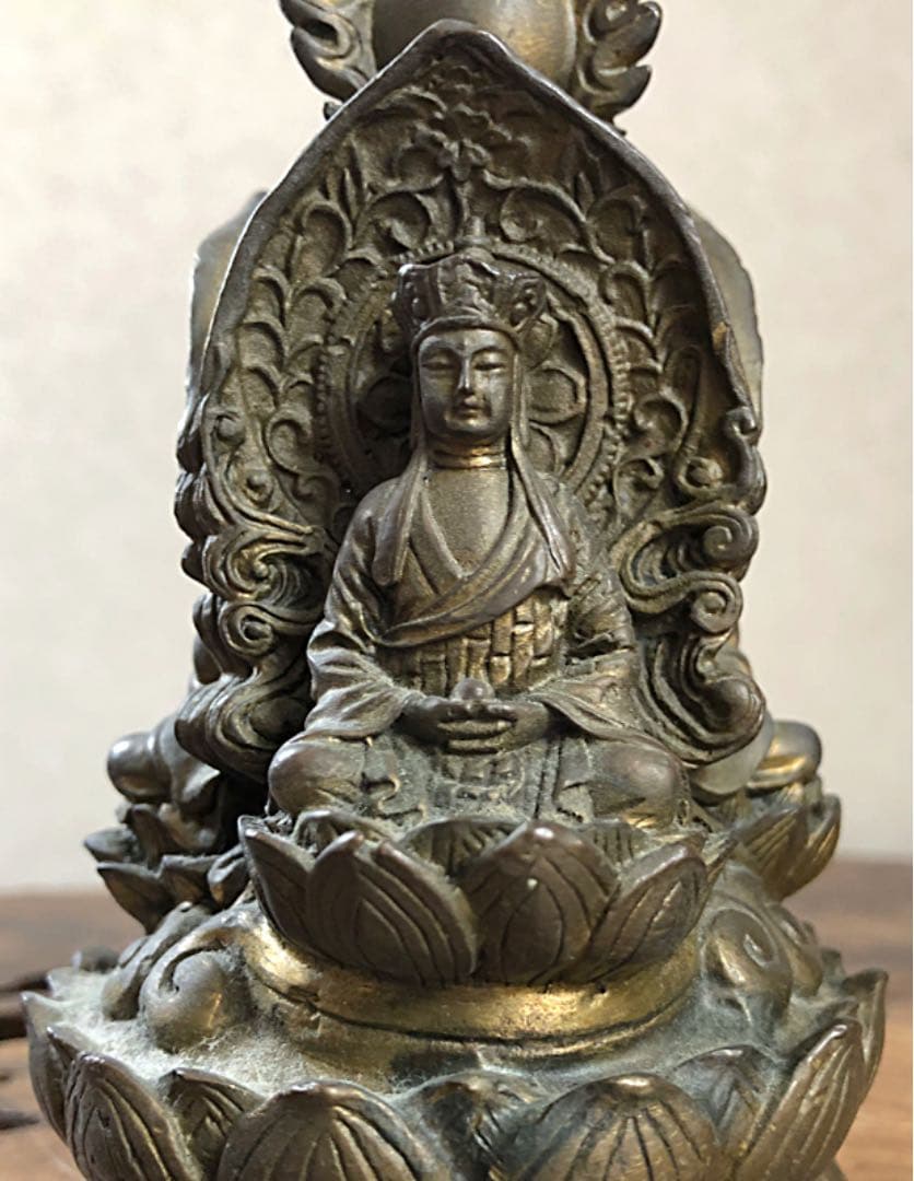 仏教美術 銅製 三面仏 弥勒如来/弥勒菩薩/三蔵法師 仏像