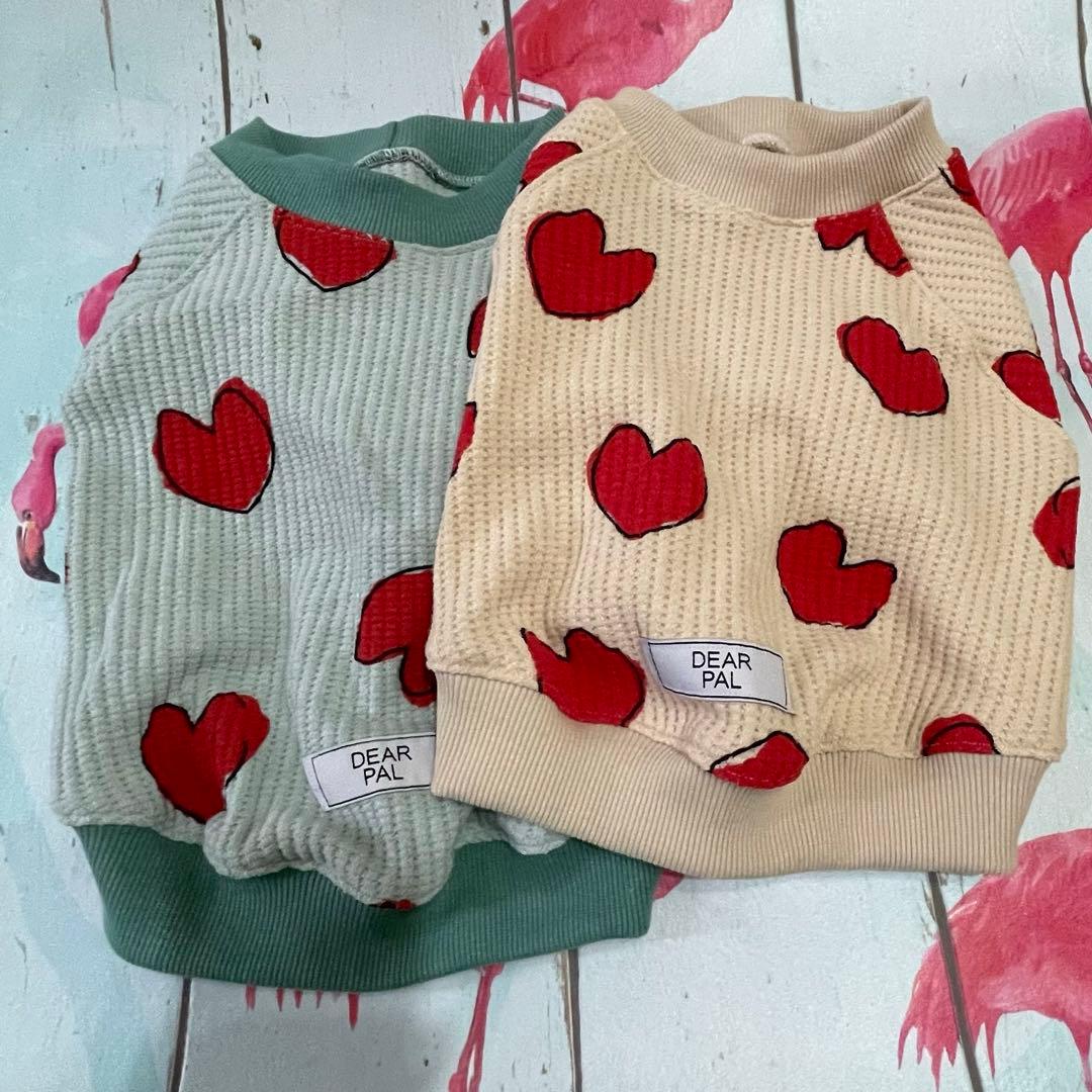 Msize ハートワッフルラグランmintフレブル服 パグ服　ハンドメイド犬服