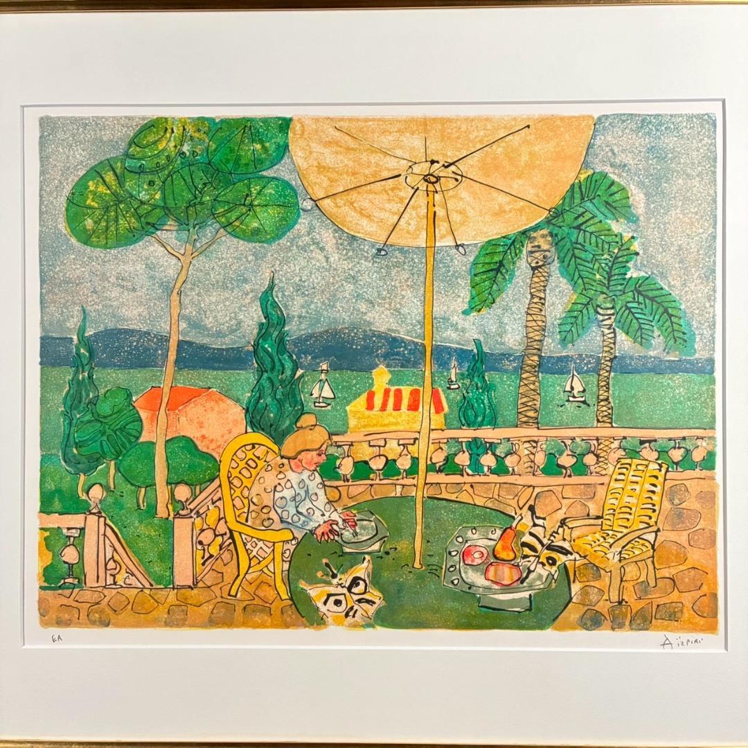 美品 ポール・アイズピリ「夕暮れの蝶」リトグラフ 直筆サイン入り 額縁入り