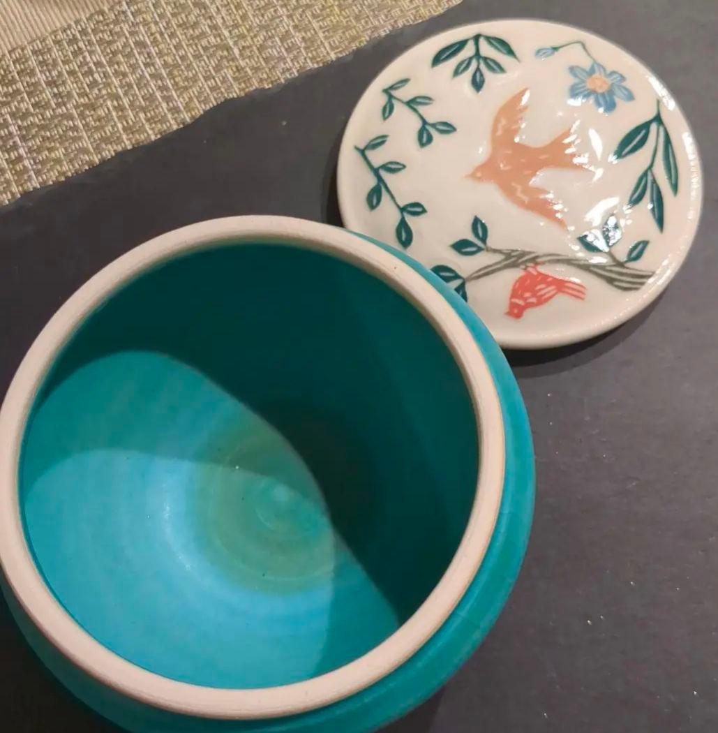 貴重　長谷川風子　蓋物　フタモノ　鳥　トリ　花