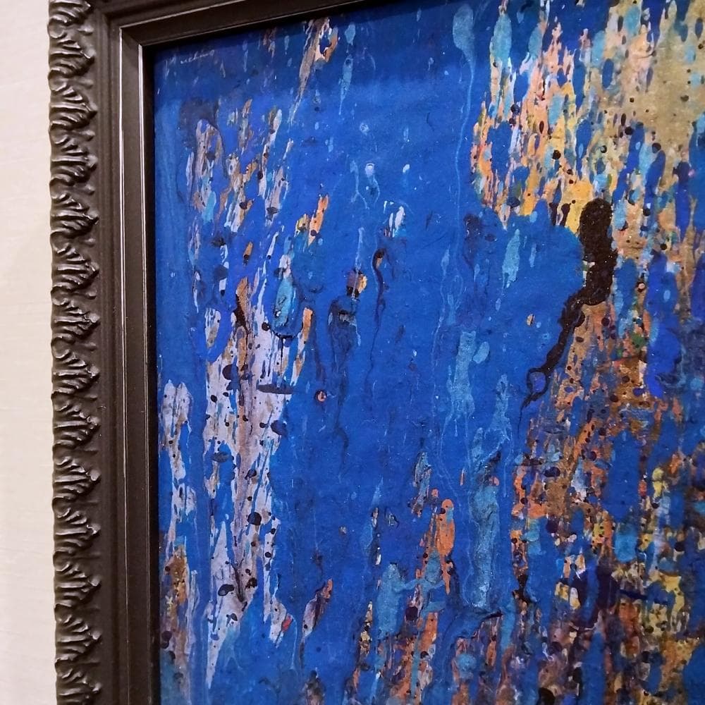 内野隆文　雨　絵画　抽象画　段ボールにアクリル　現代アート　額縁　真作