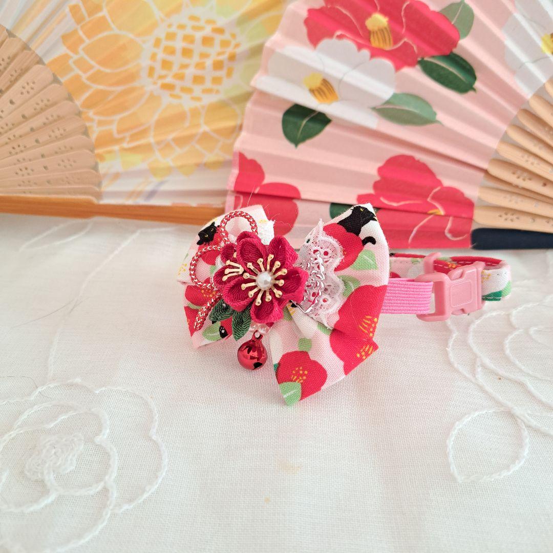 ダブルリボン、和風つまみ細工(ピンク①)わんちゃん猫ちゃん用首輪