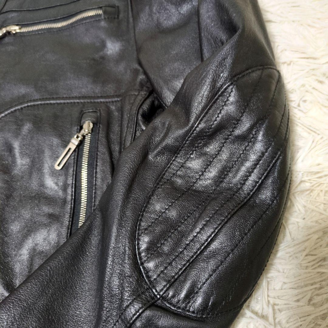 junmen JLINE ラムレザー シングルレザーライダース 黒 L 袖リブ