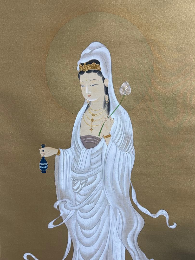 白衣観音　幸雪筆　絹本　仏教美術　共箱　送料込み251023