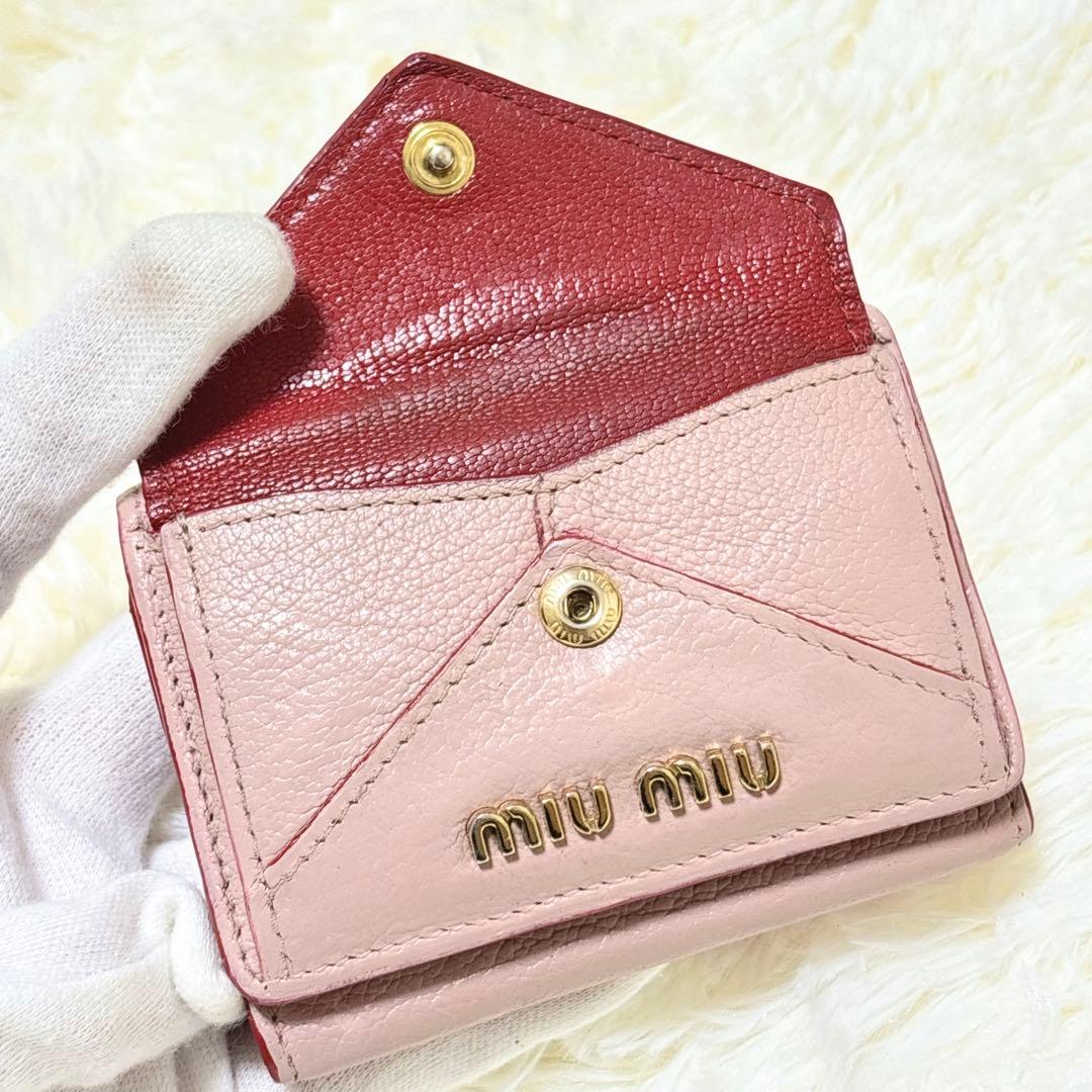 美品✨ミュウミュウ ラブレター マドラス ハート 三つ折り財布 ピンク