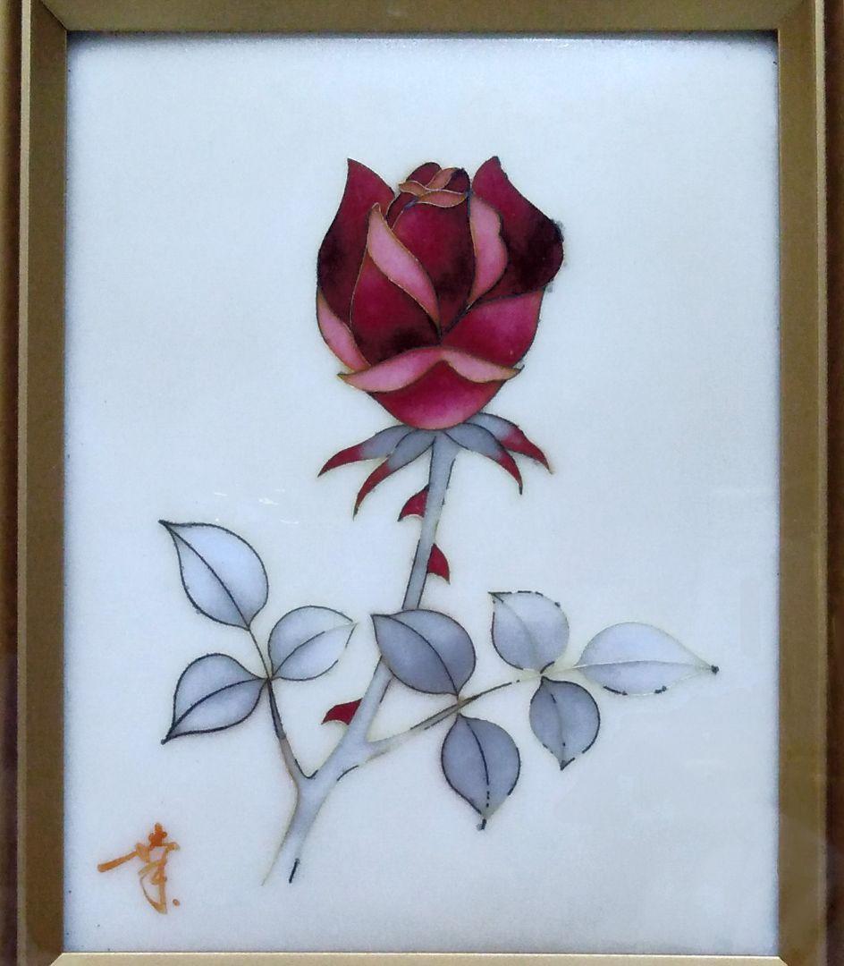 田村幸夫 作の額入り七宝絵「バラ」