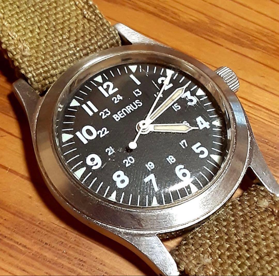 ベンラス　ビンテージ　ミリタリー　手巻きメンズ腕時計　稼働品